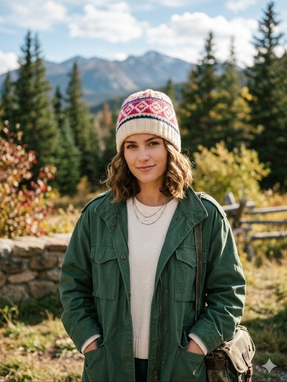 American Eagle Wool Colorful Knit Beige Pink Beanie Winter Cottagecore Cute